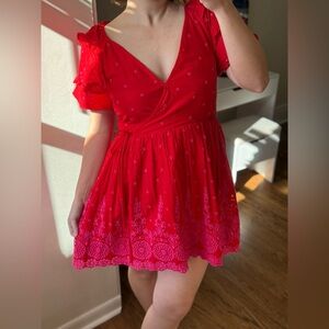 Topshop Red embroidered Dress